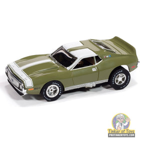Green and white 1971 AMC Javelin slot car toy car for Auto World SC410