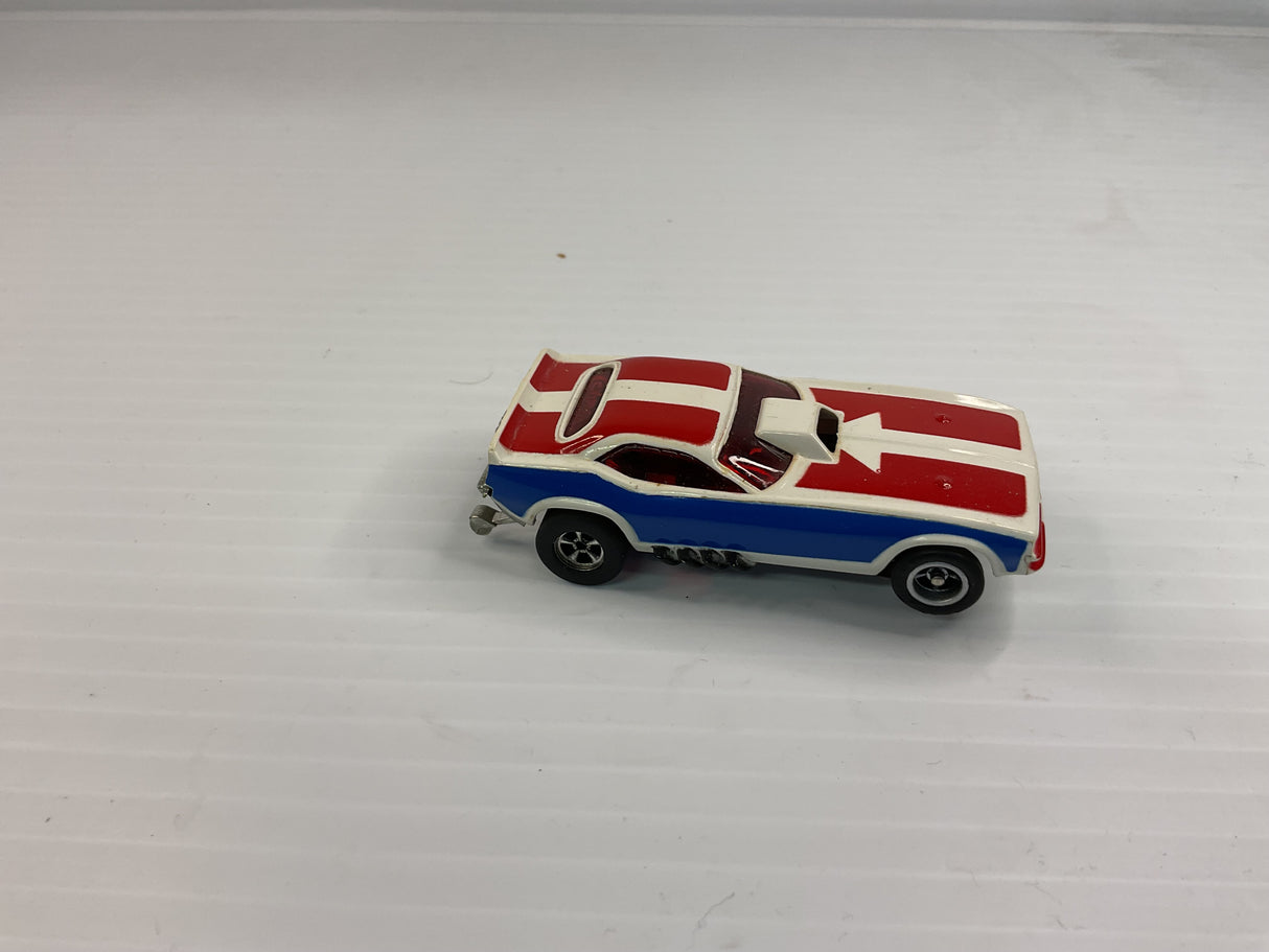 Aurora AFX non-magnatraction Plymouth "Cuda" Funny Car White/Blue/Red | 1769 | Aurora - AFX