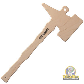 Wooden toy war hammer axe with "WAR HAMMER" engraved on the handle for Magnum Rubber Band Guns 014WRHMMR