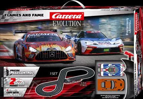Race car set with track layout and two vehicles for tabletop racing for Carrera Evolution 20025245