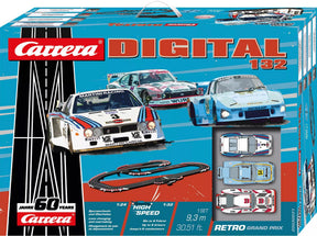 Race car track set for retro racing, featuring multiple vehicles and track pieces for Carrera Digital 132 20030031