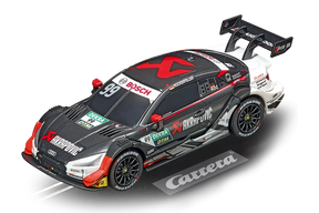 Black Audi RS 5 DTM race car model, number 99, on a display base for Carrera 20064173