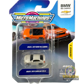 Two die-cast cars: 2019 BMW M6 Cabrio and 2019 Cadillac CTS-V for MicroMachines MMW0267