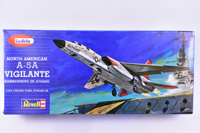 A-5A Vigilante attack aircraft model kit box art against a blue sky for Lodela RH-4131