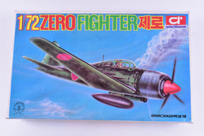 Green Zero fighter plane in flight against a blue sky background for IDEA Zero Fighter 1/72 Scale