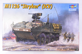 Model kit box art: M1126 Stryker ICV vehicle with soldiers for Trumpeter 00375