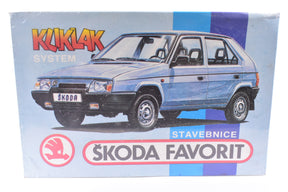 Blue model car kit box for Skoda Favorit, 1:24 scale model kit for Heller Model Kits 3596