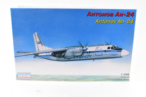 An-24 aircraft model kit box art against a blue sky background for Eastern Express
