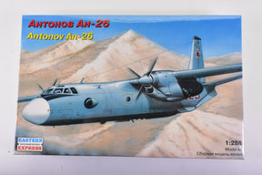An-26 aircraft model kit box art showing the plane in flight for Eastern Express Model Kits 28802