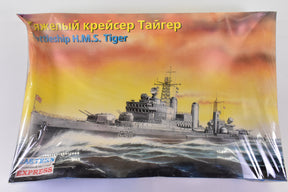 Battleship H.M.S. Tiger model on a yellow and orange gradient background for Eastern Express 40005