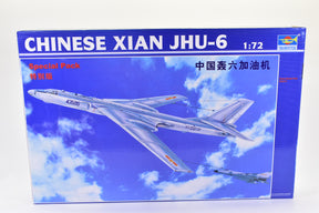 Model kit box art showing a Chinese Xian JHU-6 jet against a blue sky for Trumpeter Model. Co 01614