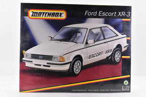 White Ford Escort XR-3 model car box art for Matchbox