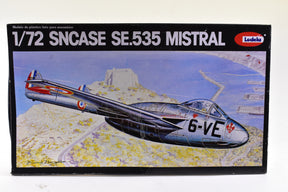 Model kit box art: SNCASE SE.535 Mistral aircraft on a coastal landscape for Lodela