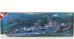 Chinese naval ship model, "Kai Feng," on blue water with helicopters overhead for AAM Model Company 3604