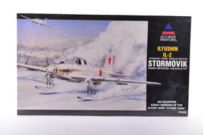 IL-2 Stormovik model kit box art showing the plane on skis for Accurate Miniatures 3409