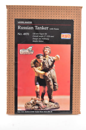 Two figures, a soldier and a nurse, posed as a Russian Tanker model kit for Model Master / Testor 4970
