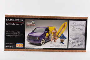 Diecast model kit of a purple car with Flintstone characters for Testors 472