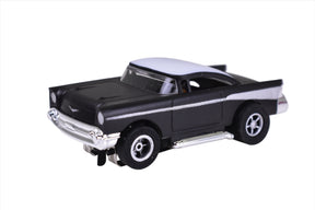 Black 1957 Chevy Bel Air slot car with chrome trim for PTT/BB/AW 24000