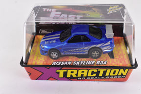 Blue Nissan Skyline R34 slot car in clear display box for Bought Collections Unidentified Skyline-blue