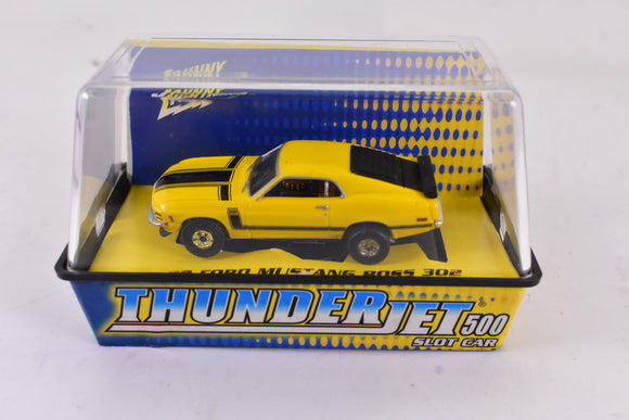 1970 Ford Mustang Boss 302 Yellow ThunderJet 500 Chassis Ho Scale Racer | 343-2 | Auto World