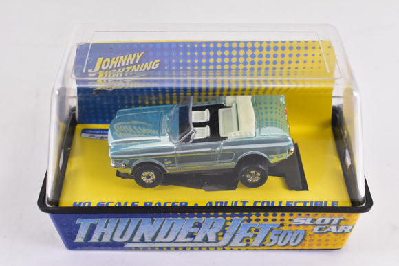 1965 Ford Mustang Convertible L Blue Chrome ThunderJet 500 Chassis Ho Scale Racer | 341-1 | Auto World