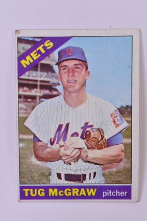 Tug McGraw in a Mets uniform, baseball card from 1965 for TAH Collection Topps 124