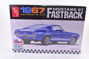 Blue 1967 Mustang GT Fastback model kit box art for AMT AMT1241
