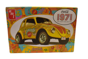Yellow VW Superbug model kit box art, 1971 Coca-Cola theme for AMT Model Kit AMT1284
