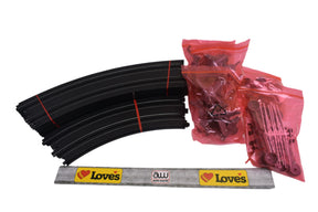 Black and red curved track pieces and red accessory parts for model cars for Auto World TRX00201