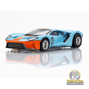 Blue and orange Ford GT slot car, Gulf livery, model car for AFX/Racemasters 22052