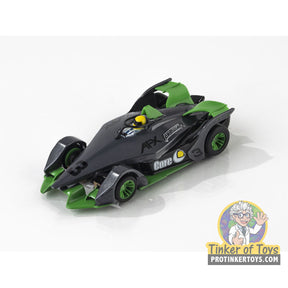 Silver and green race car model, Formula N #3 for AFX/Racemasters 22064, front view