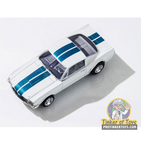 White and blue 1965 Shelby Mustang GT350 slot car for AFX/Racemasters 22068, front view