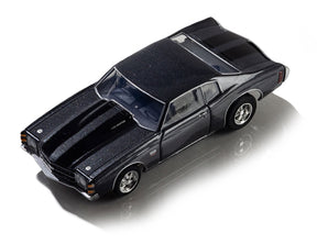 Black and silver 1972 Chevelle SS454 slot car for AFX/Racemasters 22087, front view