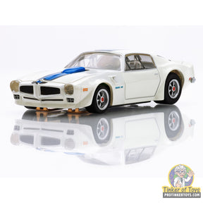 White and blue 1970 Firebird TransAm slot car for AFX/Racemasters 22096, front view
