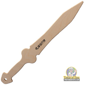 Wooden gladiator sword for play, featuring "GLADIATOR" text for Magnum Rubber Band Guns 021GLDTR