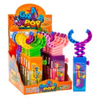 Colorful, spring-loaded candy toy set in an open cardboard box for Nassau Candy 33039