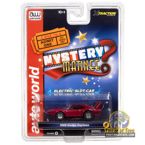 Red 1969 Dodge Daytona electric slot car in packaging for Auto World SC422
