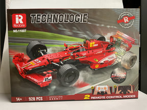 Red RC Ferrari F1 race car model kit box art, showing assembly options for Reobrix REO1107