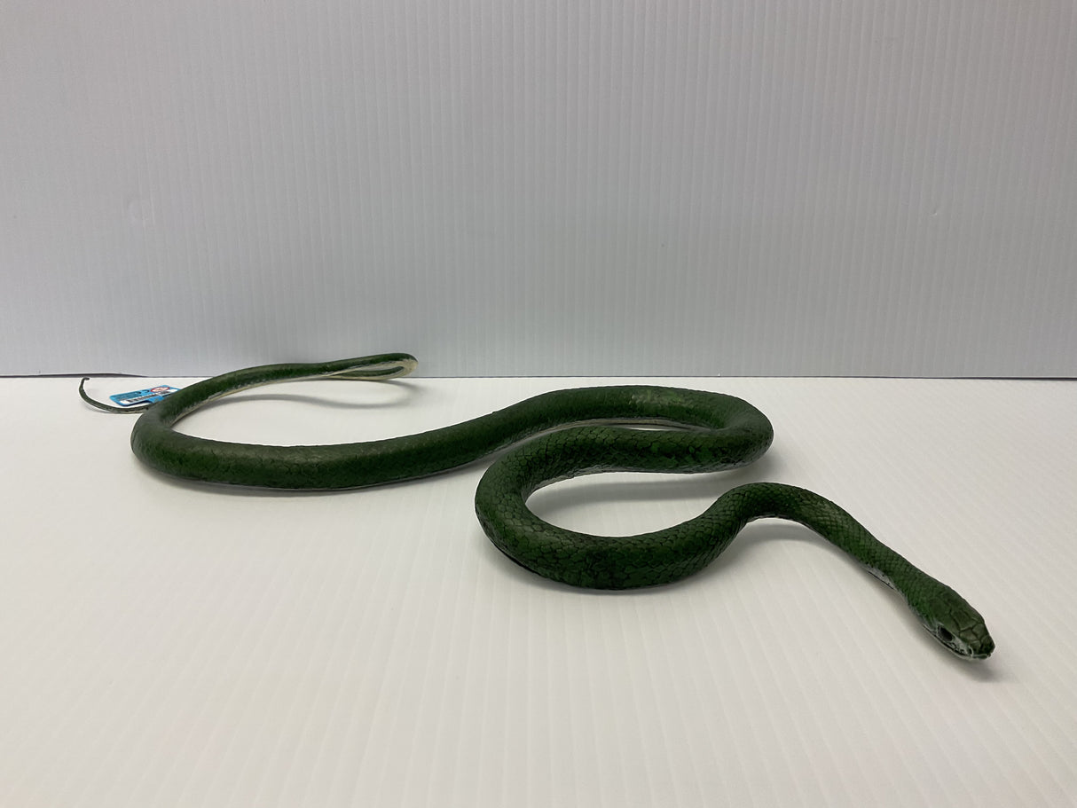 Green rat snake replica coiled on a white surface for Mamejo MAJ22210, rear view