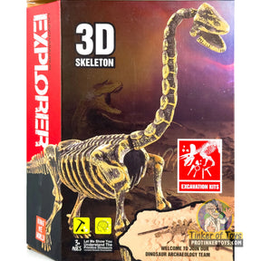 Dinosaur skeleton excavation kit showing a large, detailed Brachiosaurus skeleton for King Me World IMX49017