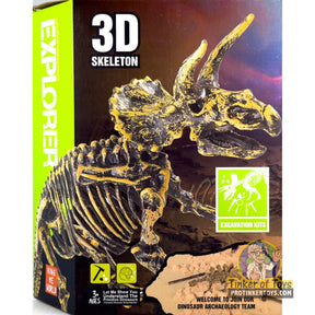Triceratops skeleton excavation kit showing a detailed fossil replica for King Me World IMX49016