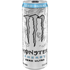 Silver energy drink can with black and white graphic design for Coca-Cola 410652