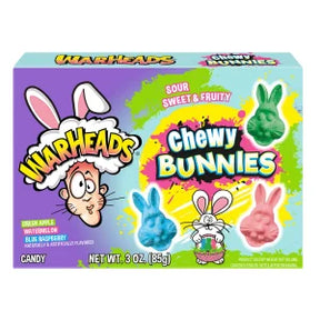Colorful candy box featuring cartoon bunnies and sour, sweet, and fruity flavors for Nassau Candy 48518