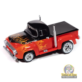 Red and black 1956 Ford F100 pickup toy truck for Auto World SC413