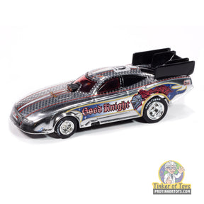 Slot car of a 2022 Dodge Charger Good Knight race car for Auto World SC421