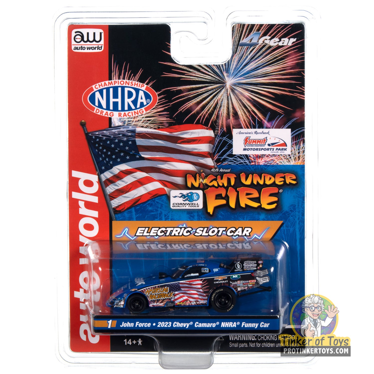 4Gear John Force Night Under Fire 2023 Chevy Camaro Funny Car 1 | SC405 | Auto World