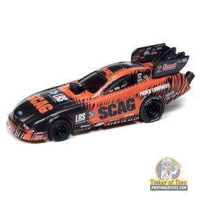 Slot car of a 2023 Ford Mustang Funny Car for racing for Auto World SC405