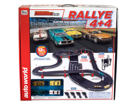 Slot car race set with multiple cars and track pieces for play for Auto World SRS348