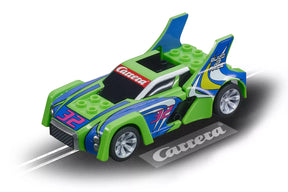 Green and blue race car toy for building and racing fun for Carrera Go 20064192