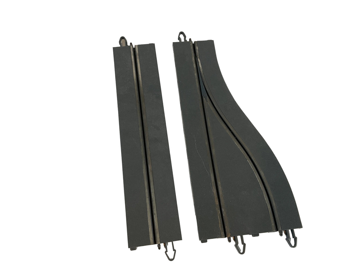Two black access tracks for a digital system, one straight and one curved for SCX Old Digital 20150